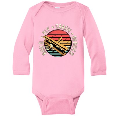 Build Fly Crash Rebuild Model Airplane Pilot Baby Long Sleeve Bodysuit