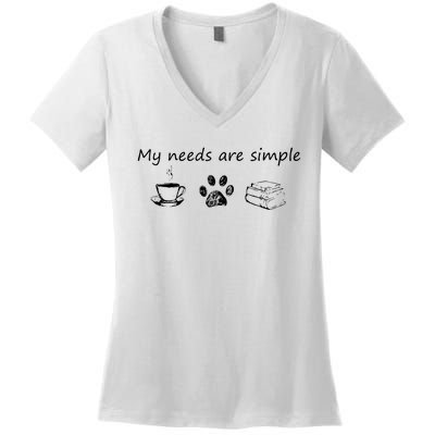 Book Funny Coffee Dog Book Gift Women's V-Neck T-Shirt