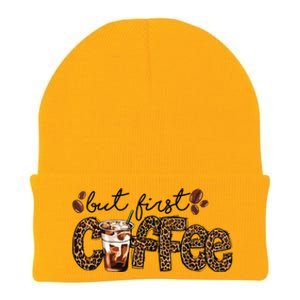 But First Coffee Lover Gift Coffee Drinking Caffeine Leopard Knit Cap Winter Beanie