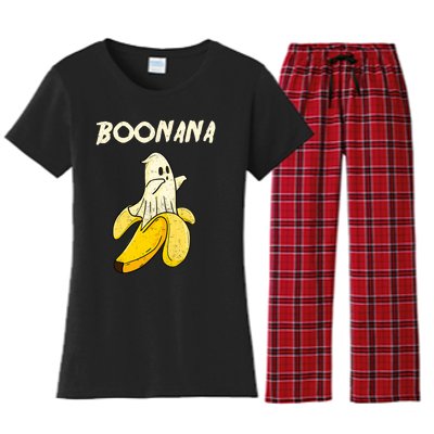 Boonana Funny Cute Banana Ghost Halloween Banana Lover Gifts Women's Flannel Pajama Set