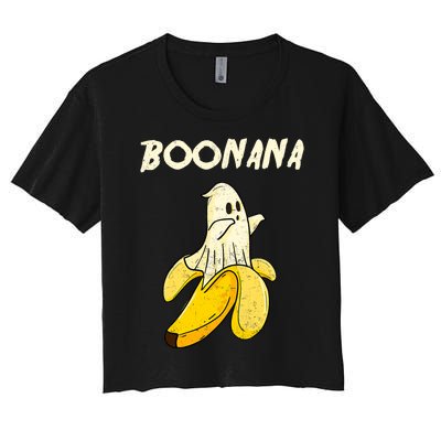 Boonana Funny Cute Banana Ghost Halloween Banana Lover Gifts Women's Crop Top Tee