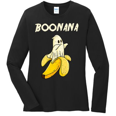 Boonana Funny Cute Banana Ghost Halloween Banana Lover Gifts Ladies Long Sleeve Shirt