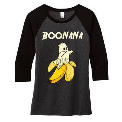 Boonana Funny Cute Banana Ghost Halloween Banana Lover Gifts Women's Tri-Blend 3/4-Sleeve Raglan Shirt