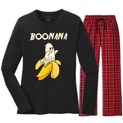 Boonana Funny Cute Banana Ghost Halloween Banana Lover Gifts Women's Long Sleeve Flannel Pajama Set 