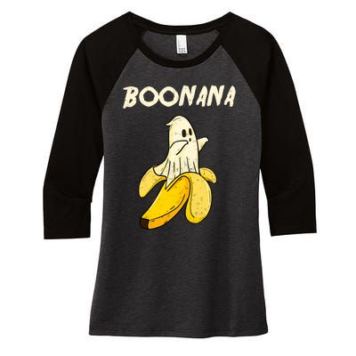 Boonana Funny Cute Banana Ghost Halloween Banana Lover Gifts Women's Tri-Blend 3/4-Sleeve Raglan Shirt