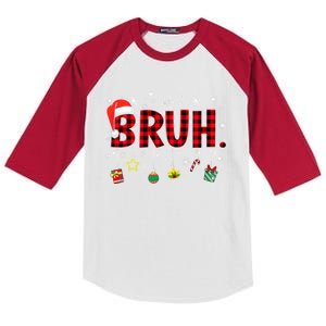 Bruh Funny Christmas Red Plaid Teens Xmas Pajamas Kids Colorblock Raglan Jersey