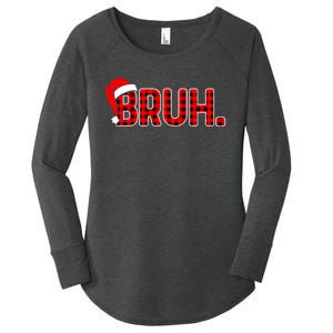 Bruh Funny Christmas Plaid Teens Xmas Pajamas Women's Perfect Tri Tunic Long Sleeve Shirt