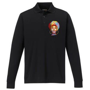 Black Female Color Drip Performance Long Sleeve Polo