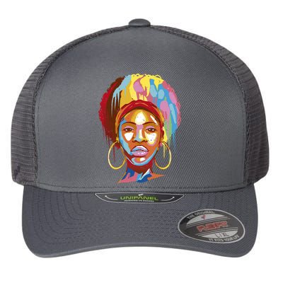 Black Female Color Drip Flexfit Unipanel Trucker Cap