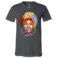 Black Female Color Drip V-Neck T-Shirt