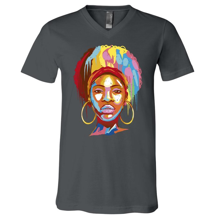 Black Female Color Drip V-Neck T-Shirt