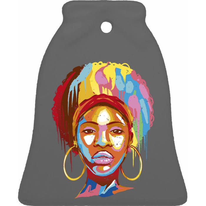 Black Female Color Drip Ceramic Bell Ornament