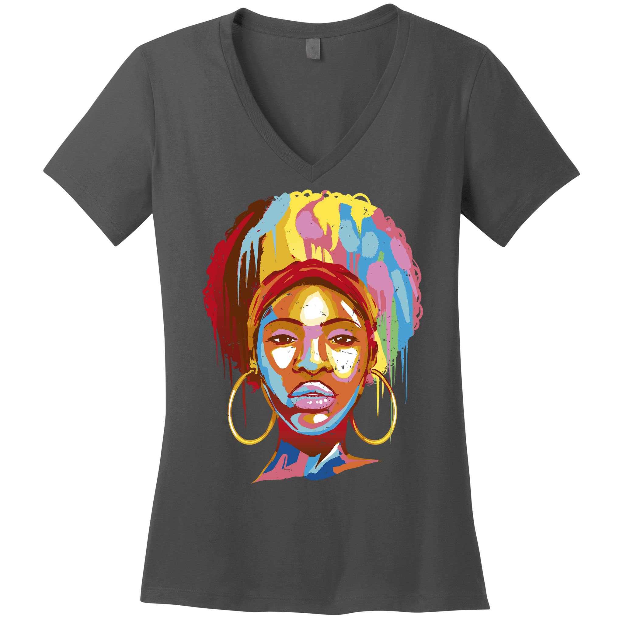 Black Female Color Drip Women's V-Neck T-Shirt