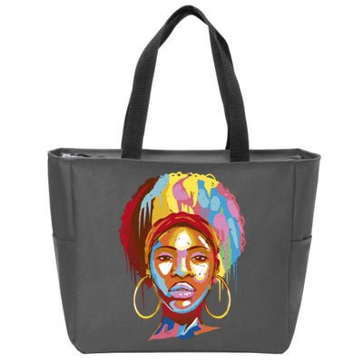 Black Female Color Drip Zip Tote Bag