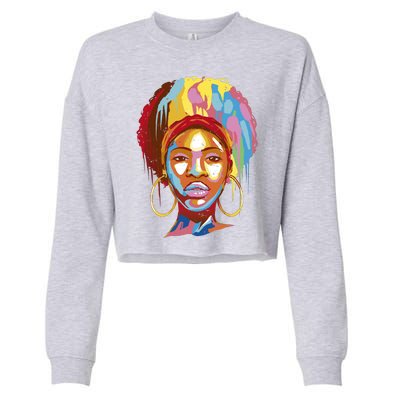 Black Female Color Drip Cropped Pullover Crew