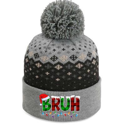 Bruh Funny Christmas Buffalo Plaid Xmas Pajamas The Baniff Cuffed Pom Beanie