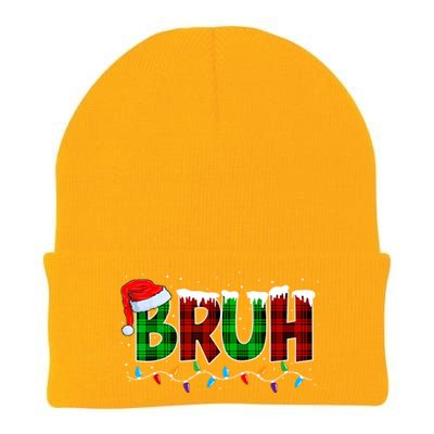 Bruh Funny Christmas Buffalo Plaid Xmas Pajamas Knit Cap Winter Beanie