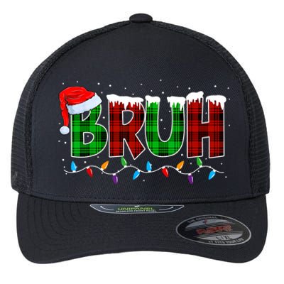 Bruh Funny Christmas Buffalo Plaid Xmas Pajamas Flexfit Unipanel Trucker Cap