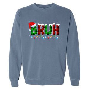 Bruh Funny Christmas Buffalo Plaid Xmas Pajamas Garment-Dyed Sweatshirt