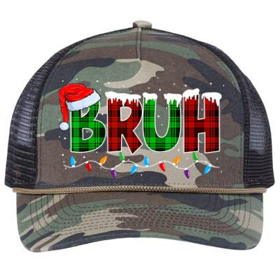 Bruh Funny Christmas Buffalo Plaid Xmas Pajamas Retro Rope Trucker Hat Cap