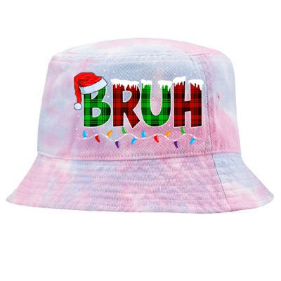 Bruh Funny Christmas Buffalo Plaid Xmas Pajamas Tie-Dyed Bucket Hat