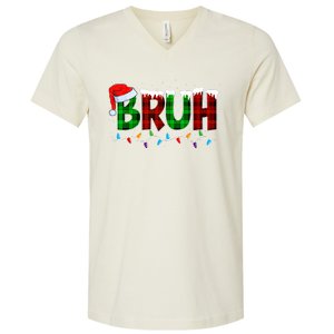 Bruh Funny Christmas Buffalo Plaid Xmas Pajamas V-Neck T-Shirt