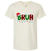 Bruh Funny Christmas Buffalo Plaid Xmas Pajamas V-Neck T-Shirt