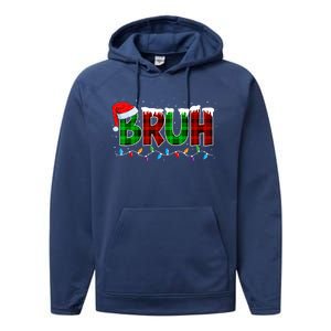 Bruh Funny Christmas Buffalo Plaid Xmas Pajamas Performance Fleece Hoodie