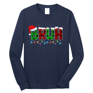 Bruh Funny Christmas Buffalo Plaid Xmas Pajamas Long Sleeve Shirt