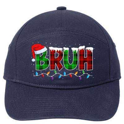 Bruh Funny Christmas Buffalo Plaid Xmas Pajamas 7-Panel Snapback Hat