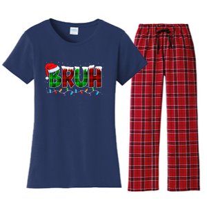 Bruh Funny Christmas Buffalo Plaid Xmas Pajamas Women's Flannel Pajama Set