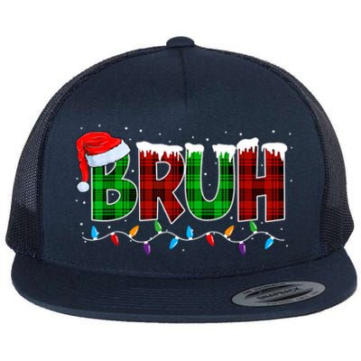 Bruh Funny Christmas Buffalo Plaid Xmas Pajamas Flat Bill Trucker Hat