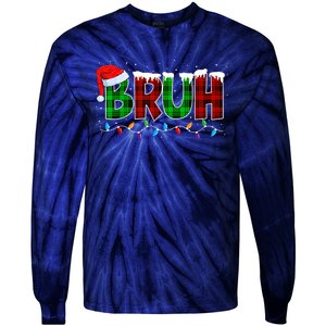 Bruh Funny Christmas Buffalo Plaid Xmas Pajamas Tie-Dye Long Sleeve Shirt