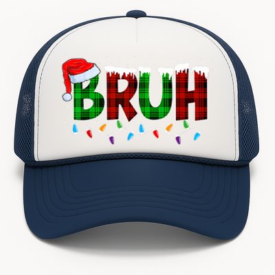 Bruh Funny Christmas Buffalo Plaid Xmas Pajamas Trucker Hat