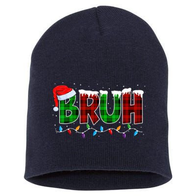 Bruh Funny Christmas Buffalo Plaid Xmas Pajamas Short Acrylic Beanie