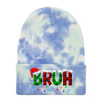 Bruh Funny Christmas Buffalo Plaid Xmas Pajamas Tie Dye 12in Knit Beanie