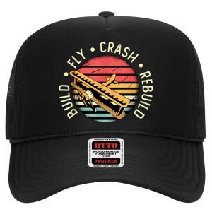 Build Fly Crash Rebuild Model Airplane Pilot Retro RC Plane High Crown Mesh Back Trucker Hat