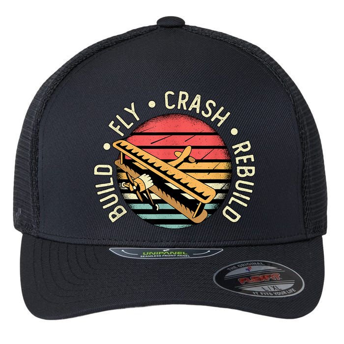 Build Fly Crash Rebuild Model Airplane Pilot Retro RC Plane Flexfit Unipanel Trucker Cap