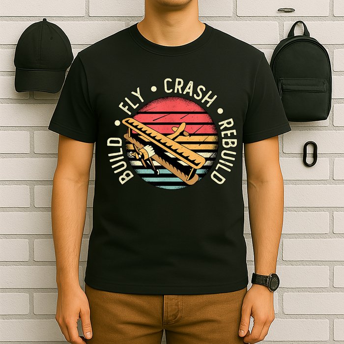 Build Fly Crash Rebuild Model Airplane Pilot Retro RC Plane T-Shirt