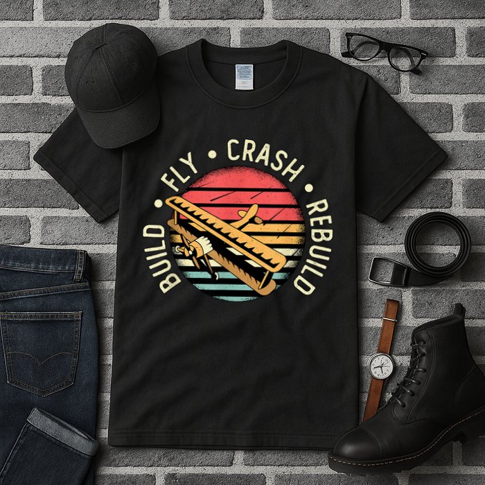Build Fly Crash Rebuild Model Airplane Pilot Retro RC Plane Tall T-Shirt