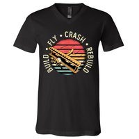 Build Fly Crash Rebuild Model Airplane Pilot Retro RC Plane V-Neck T-Shirt