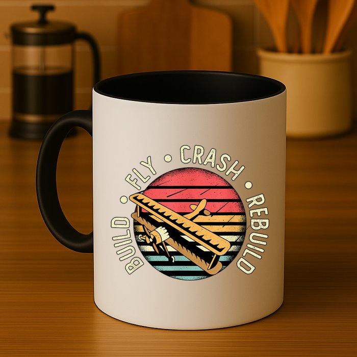 Build Fly Crash Rebuild Model Airplane Pilot Retro RC Plane Mug