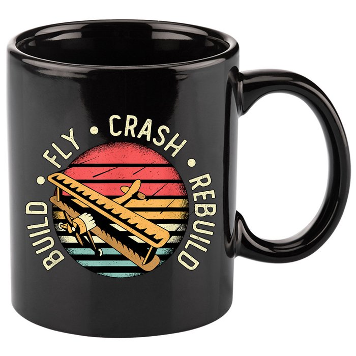 Build Fly Crash Rebuild Model Airplane Pilot Retro RC Plane 11oz C Handle Ceramic Mug