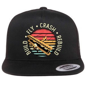 Build Fly Crash Rebuild Model Airplane Pilot Retro RC Plane Flat Bill Trucker Hat