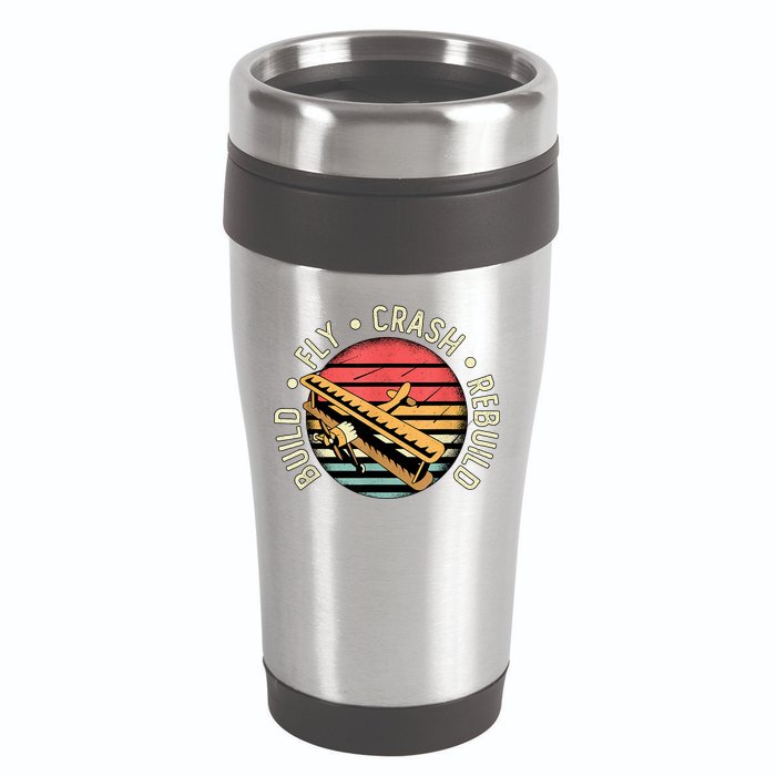 Build Fly Crash Rebuild Model Airplane Pilot Retro RC Plane 16oz Travel Tumbler