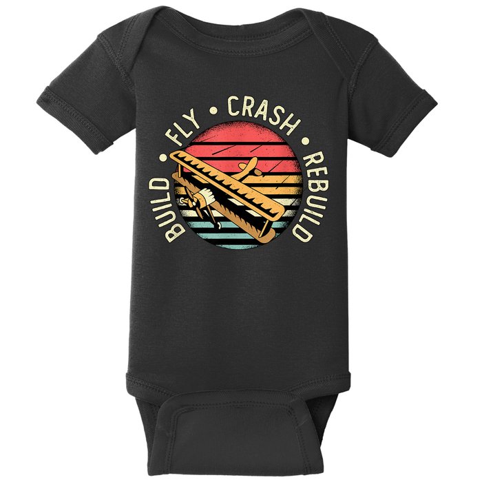Build Fly Crash Rebuild Model Airplane Pilot Retro RC Plane Baby Bodysuit