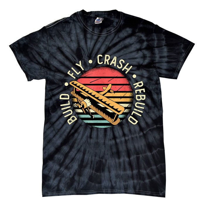 Build Fly Crash Rebuild Model Airplane Pilot Retro RC Plane Tie-Dye T-Shirt