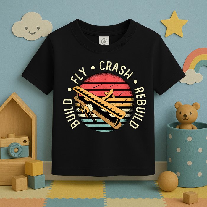 Build Fly Crash Rebuild Model Airplane Pilot Retro RC Plane Toddler T-Shirt
