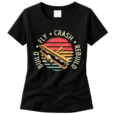 Build Fly Crash Rebuild Model Airplane Pilot Retro RC Plane Womens T-Shirt