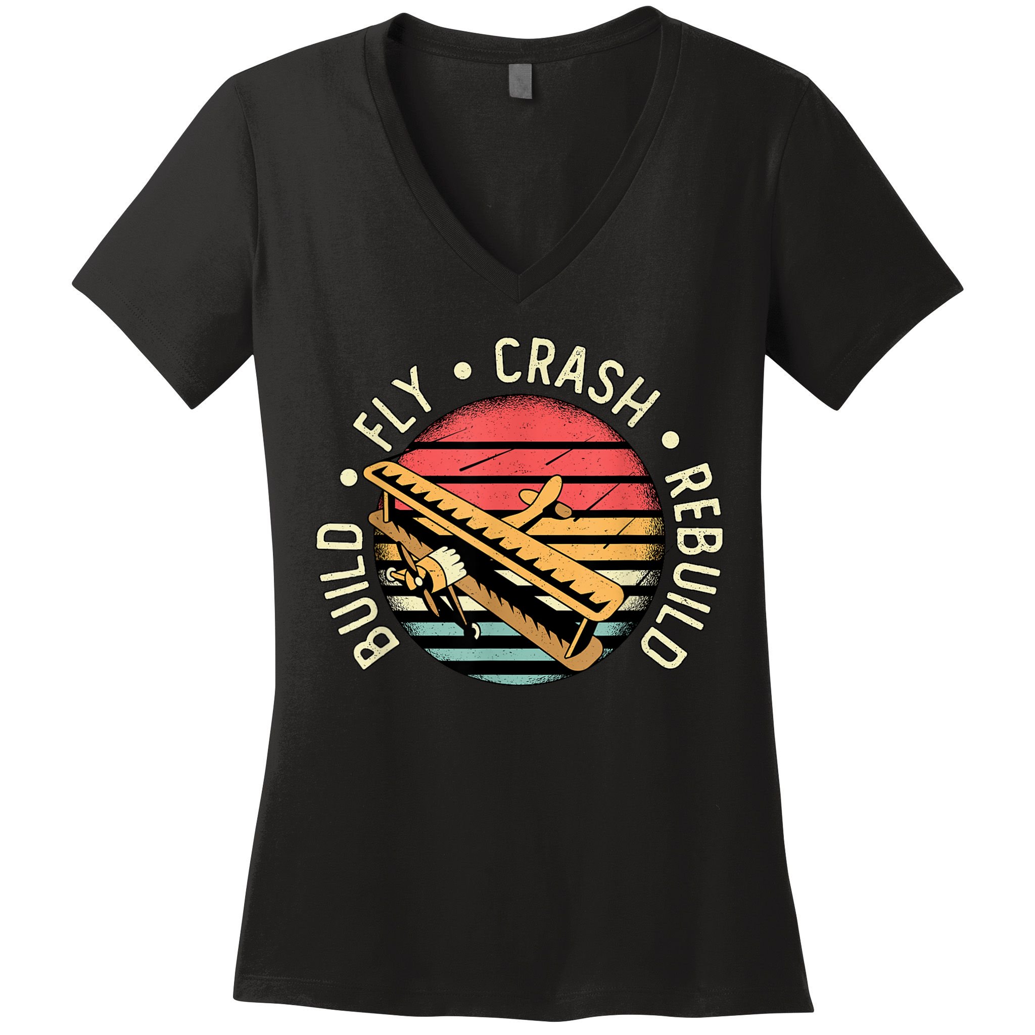 Build Fly Crash Rebuild Model Airplane Pilot Retro RC Plane Women's V-Neck T-Shirt